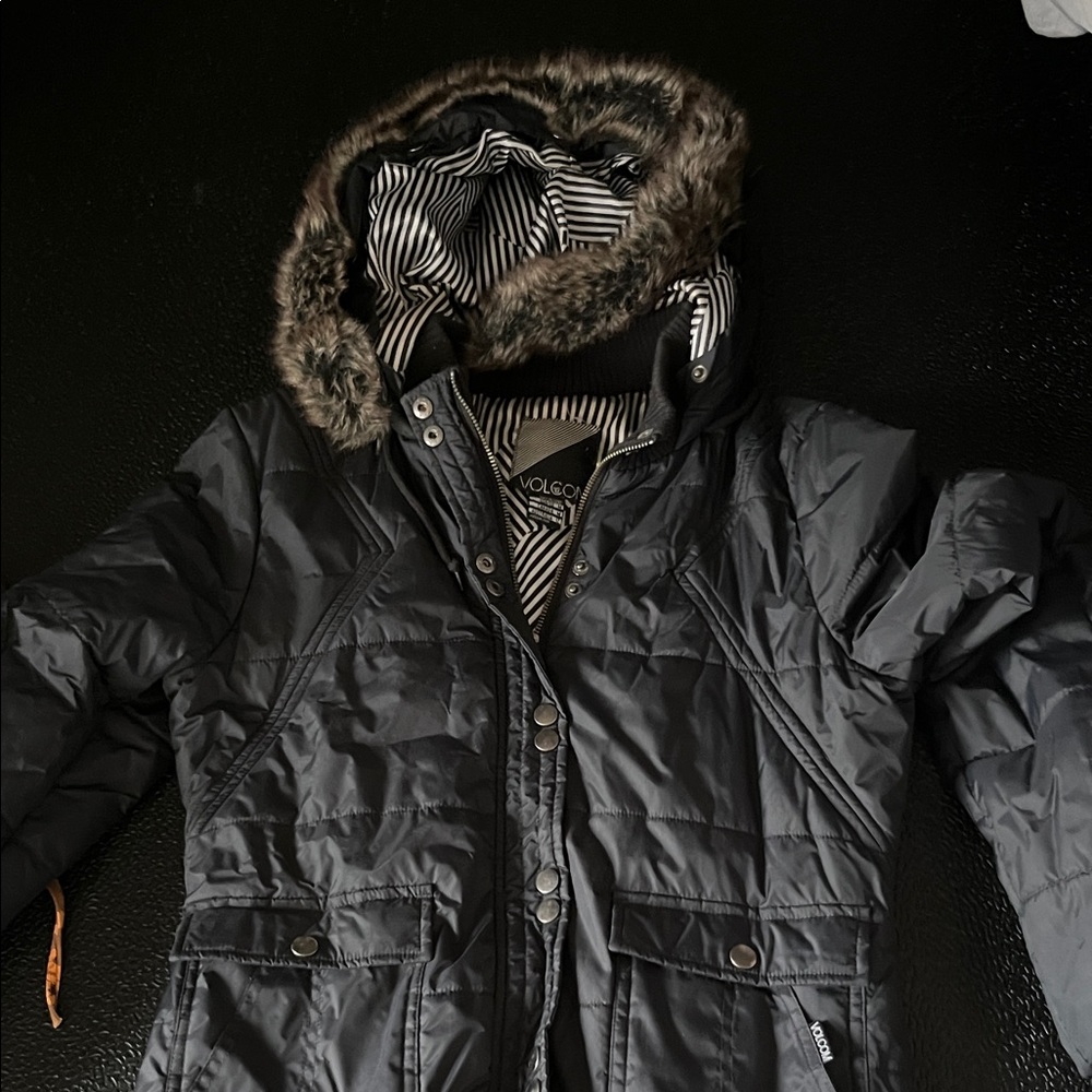 Volcom Charcoal Jacket with Faux Fur Hood